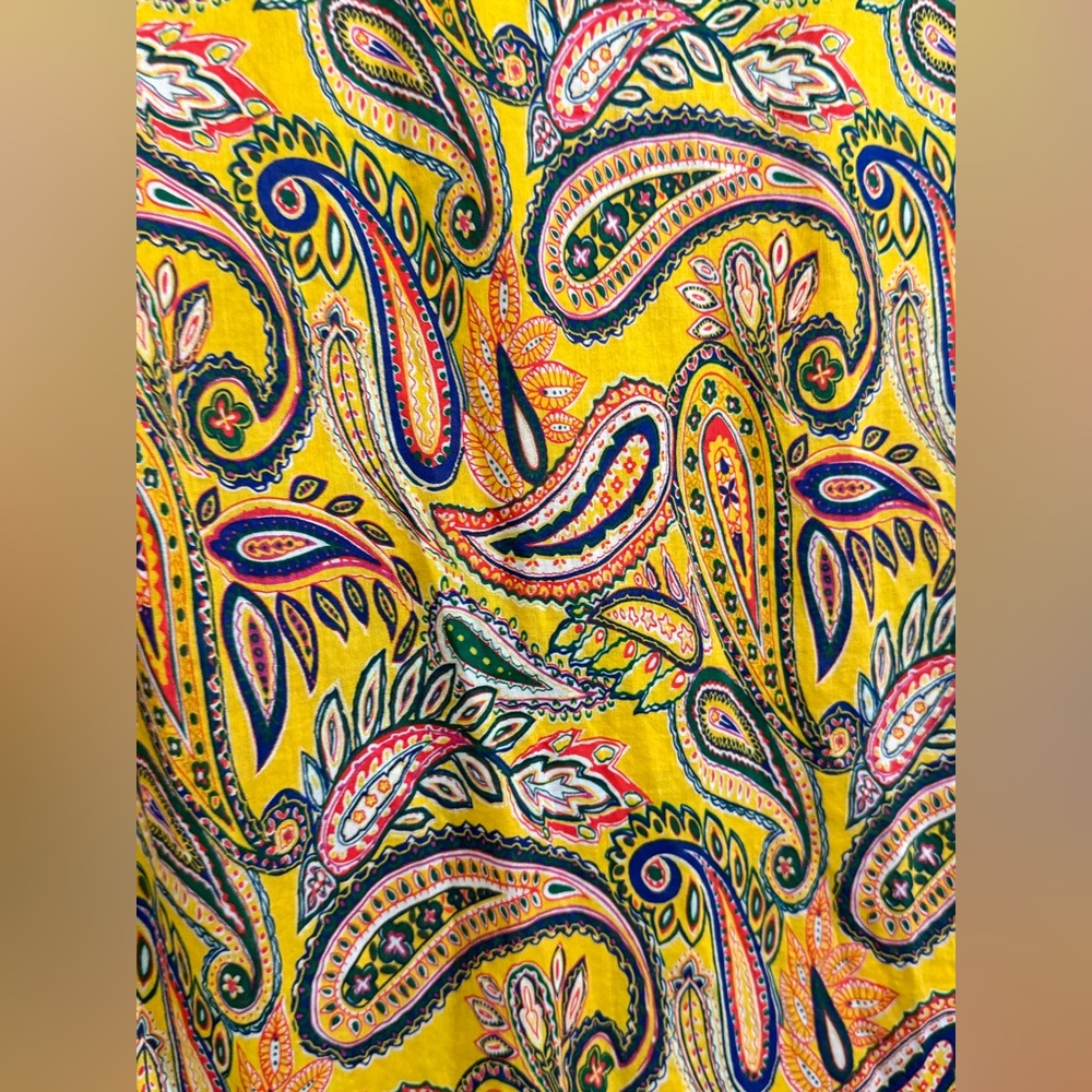 Lauren Ralph Lauren Women’s Large Yellow Paisley Shirt Roll Tab sleeve blouse - Picture 7 of 13